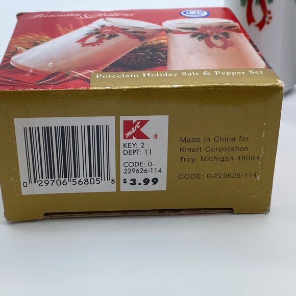 Tienshan/Fairfield Poinsettia & Ribbons Salt Pepper Shakers Festive Holiday - Picture 8 of 8